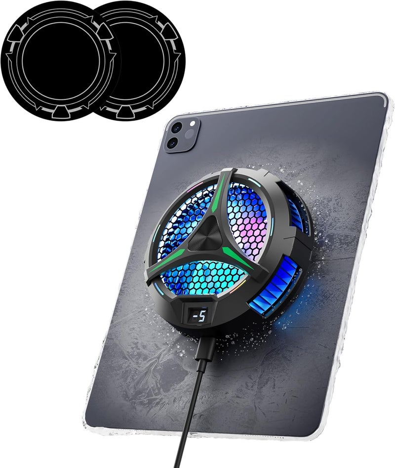 ACEDAYS iPad Cooler,Magnetic Tablet Cooler for ipad/Surface pro/Samsung Tab,iPad Cooing Fan with Temperature Display for Mobile Gaming,Tiktok Live Streaming (Green Mech+3 pcs Magnetic Suction Sheet) - Image 1